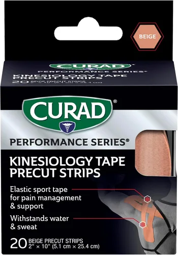 Vista 9 de CURAD Performance Series - Cinta de kinesiología, tecnología de control del dolor, cinta atlética resistente al sudor y al agua, soporte de Beige