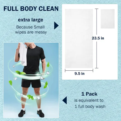Vista 6 de YAKAMOZ Toallitas corporales extra grandes, sábanas de ducha sin agua con aloe y menta, 24