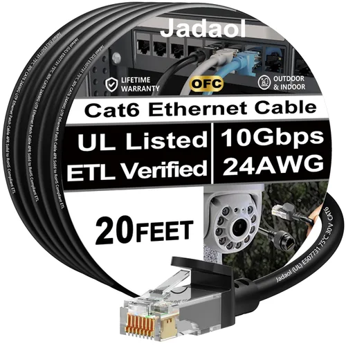 Vista 39 de Cable Ethernet Cat 6 de 1 pie (paquete de 6), para exteriores e interiores, compatible con red Cat7 de 10 Gbps, cable de conexión LAN plano