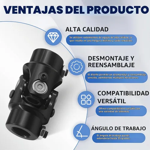 Vista 5 de 11/16 "36 Spline X 3/4" DD Eje de dirección Universal Acoplamiento de junta universal Negro Solo U Joint