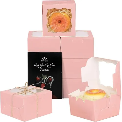 Vista 24 de qiqee Cajas de panadería negras con ventana de 4 x 4 x 2.5 pulgadas, 100 paquetes de mini cajas de galletas para macarrones, cajas de pastelería