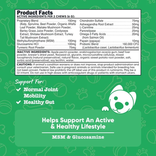 Vista 2 de Nutricost Mascotas multifuncionales activas y saludables para apoyar el estilo de vida masticables suaves para perros (sabor a carne), 60