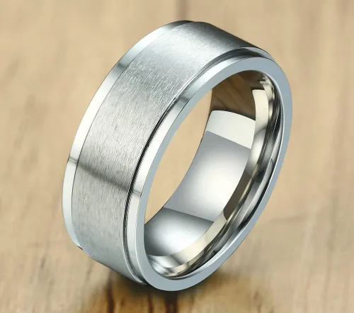 Vista 4 de MEALGUET Anillo personalizado para hombres y mujeres, anillo de boda unisex cepillado liso para hombres y mujeres, chapado en azulnegrooro, anillo