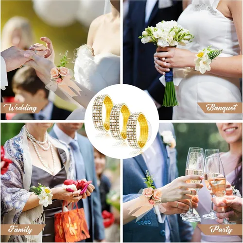 Vista 19 de Junkin 6 pulseras de ramillete con diamantes de imitación, elásticas, para decoración de bodas, bailes de graduación, aniversario (plateado)