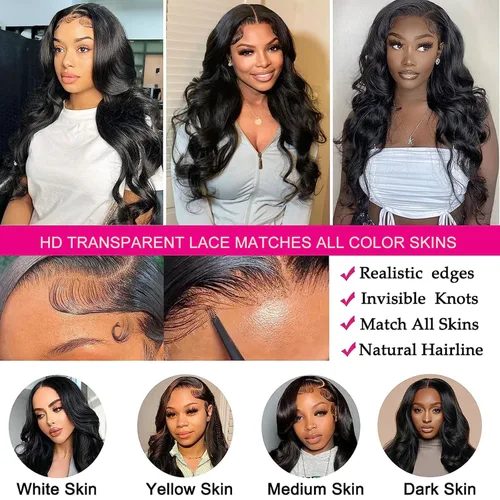 Vista 6 de Lemoda Pelucas de cabello humano ondulado con encaje frontal transparente HD de 13 x 6 pulgadas, peluca frontal de encaje frontal prearrancada 15A