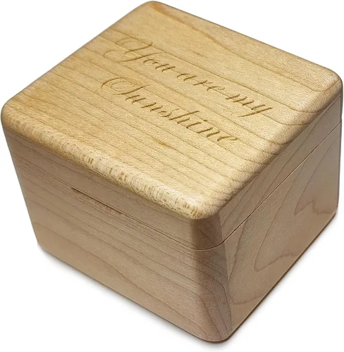 Vista 3 de Caja de música de madera maciza natural grabada con láser, con texto en inglés "You are My Sunshine", mini marco de fotos, Tune of You are My