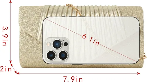 Vista 2 de Bolso de mano de noche con purpurina brillante con cadena, bolso para ocasiones especiales para bodas, fiestas, bailes de graduación