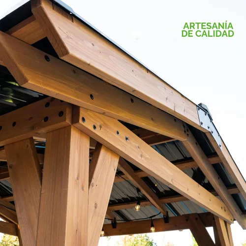 Vista 9 de Backyard Discovery Granada - Pabellón de madera de cedro para parrilla BBQ de 10' x 9' con techo rígido de acero galvanizado, barras superiores