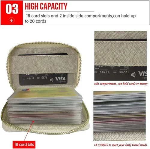 Vista 3 de GePrint Diseño de perezoso a la moda con bloqueo RFID con 18 ranuras para tarjetas con cremallera, tarjetero de cuero para mujeres, hombres, niños