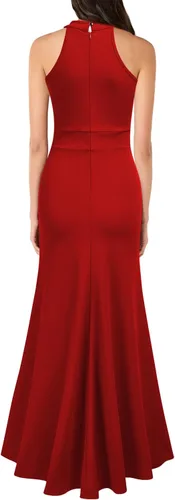 Vista 2 de WOOSUNZE Vestido largo de cóctel de noche con cuello alto y sin mangas para mujer
