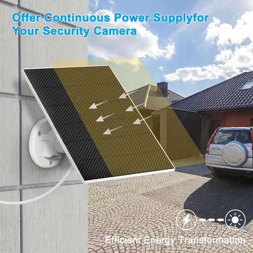 Vista 6 de DCT Panel solar para cámara de seguridad, 5 W con puerto micro USB y tipo C, IP65 impermeable al aire libre DC 5 V batería recargable 360° soporte