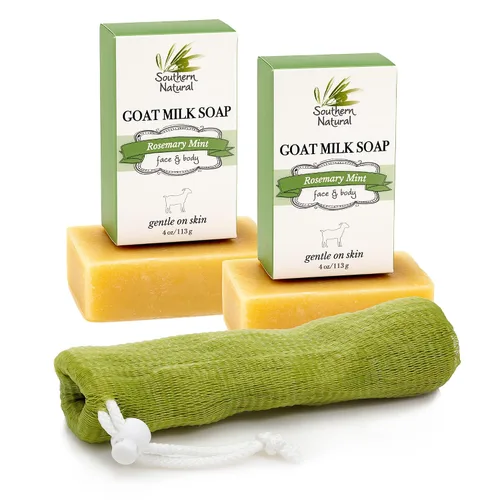 Vista 12 de Southern Natural Barra de jabón de leche de cabra de lodo y carbón del Mar Muerto, jabón facial y corporal para pieles sensibles con aceite esencial