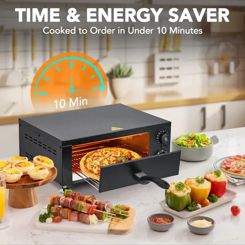 Vista 2 de Horno de pizza profesional de 12 pulgadas Máquina de hornear eléctrica de 1100 W con temporizador de 60 minutos Construcción de acero inoxidable