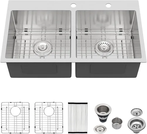 Vista 13 de Logmey Fregadero de cocina de doble tazón Acero inoxidable