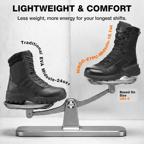 Vista 4 de NINGO Botas de trabajo tácticas militares para hombre, punta suave, 8 Negro
