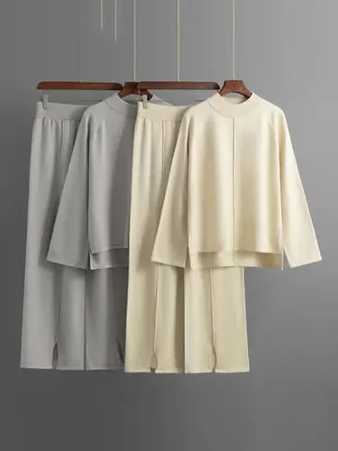 Vista 3 de LIXINGHEITANG Mujer Otoño Invierno Trajes De Manga Larga Suelto Alto Bajo Top Tobillo Femenino Conjuntos Para Negro