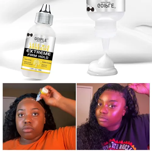 Vista 4 de Pegamento de peluca de 1.34 onzas, pegamento de peluca impermeable con encaje frontal para pelucas con herramientas y varilla de cera para cabello