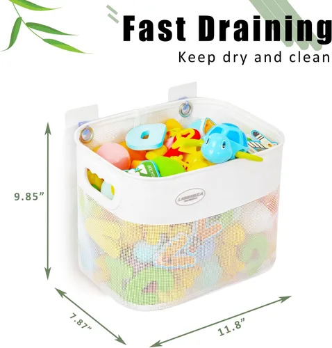 Vista 3 de Ligereza Quick Scoop Almacenamiento de juguetes de baño de malla para bebé, capacidad 2x y gran apertura, organizador de juguetes de baño para bebé