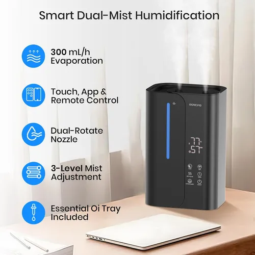 Vista 3 de OGACFO Humidificadores de niebla fría de 5 litros para dormitorio, habitación grande, humidificador de aire inteligente ultrasónico de llenado