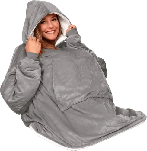 Vista 15 de THE COMFY Original - Manta de forro polar de microfibra con forro sherpa, diseño de gran tamaño con capucha y bolsillo de Shark Tank