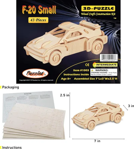 Vista 2 de Rompecabezas 3D de 43 piezas de coche de 7 x 3 x 2.5 pulgadas