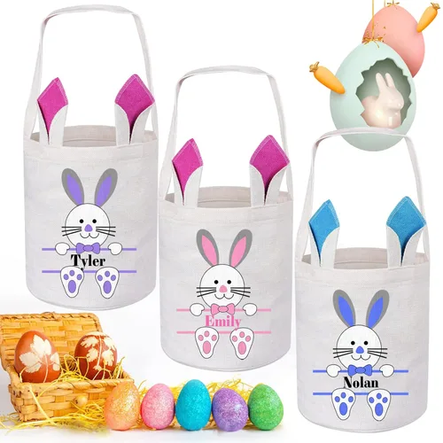 Vista 11 de Paquete de 2 cestas de Pascua personalizadas para niños y niñas, regalos de Pascua personalizados de Touber, cesta de Pascua para conejito