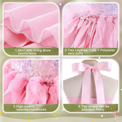 Vista 7 de Suppromo Vestido de Tutú para Niñas con Lentejuelas Brillantes de Tul, Princesa para Cumpleaños, Fiesta, Graduación, Vestido de Baile para Niñas