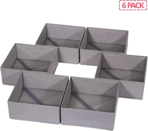 Vista 7 de DIOMMELL Paquete de 6 cajas de almacenamiento de tela plegables para armario, aparador, cajón, cestas de tela, contenedores divisores para ropa