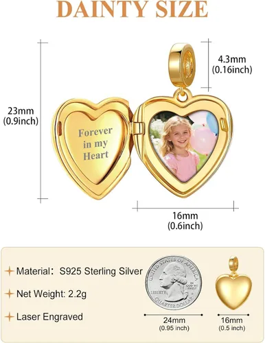 Vista 70 de Custom4U Photo Charms for Bracelets 925 Sterling Silver/Gold Plated Heart/Tree of Life/Round Charm Bead Personalized with Picture Custom