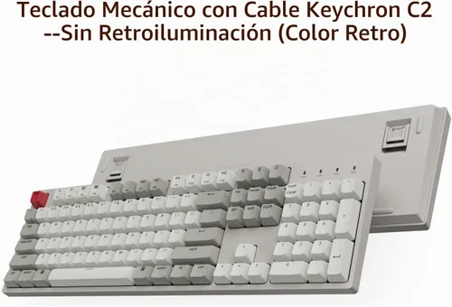 Vista 4 de Keychron C2 - Teclado mecánico con cable de tamaño completo compatible con Mac, interruptor rojo, 104 teclas ABS retro color teclado