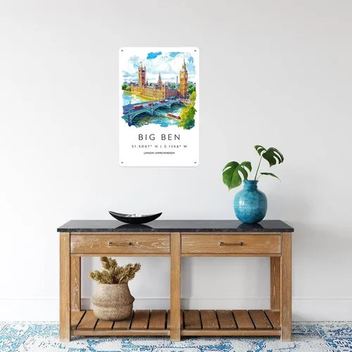 Vista 6 de Póster de acuarela de Big Ben, decoración de pared, paisaje retro, cartel de metal para garaje, hombre, cueva, baño, dormitorio, granja, inspirador