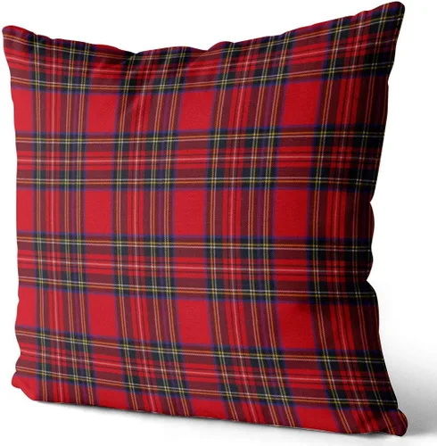 Vista 3 de Juego de 2 fundas de almohada para decoración del hogar, fundas de almohada cuadradas a cuadros rojos de tartán Royal Stewart con estampado de dos