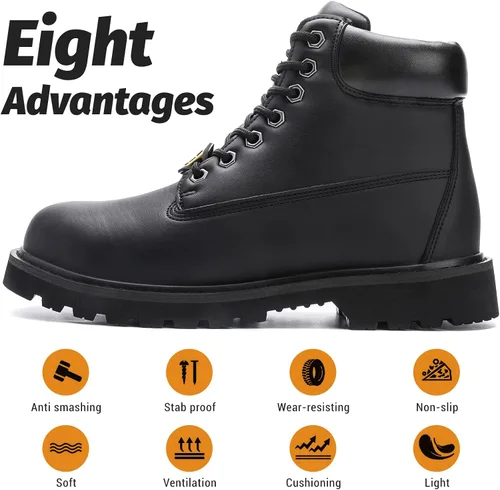 Vista 2 de Botas de trabajo con punta de acero resistentes al agua para hombres, zapatos de trabajo indestructibles, antideslizantes, industriales