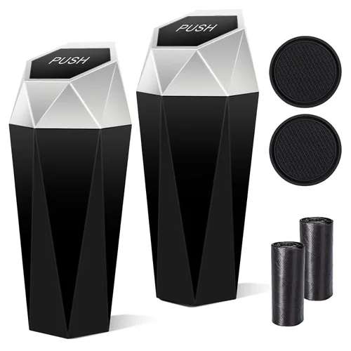 Vista 11 de Cubo de basura para automóvil con tapa, diseño de diamante, contenedor de basura portátil para uso en oficina y hogar, color rojo