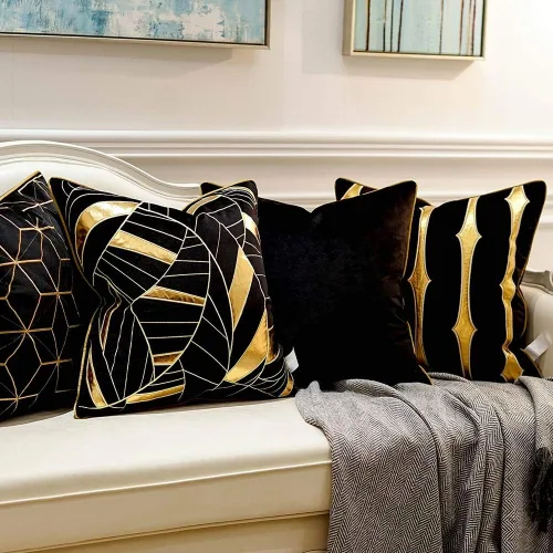 Vista 5 de Avigers - Fundas de cojín a rayas color azul marino y dorado, para sofá, sala, dormitorio y auto Inserto no incluido; acento de rombos Art Deco