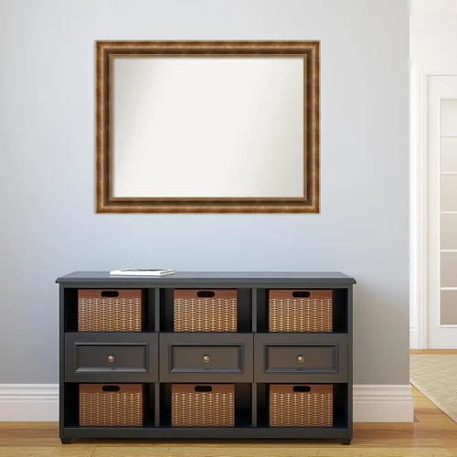 Vista 263 de Amanti Art Espejo de pared personalizado no biselado (25 x 25 pulgadas), marco de bronce acentuado, varios tamaños personalizados, espejo de baño