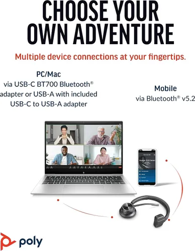 Vista 5 de Poly Voyager 4310 UC Auriculares inalámbricos (Plantronics) – Auriculares Bluetooth de un solo oído con micrófono de cancelación de ruido – Conecta
