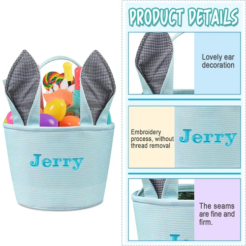 Vista 5 de Jocidea - Cesta de Pascua personalizada, cestas de conejo de Pascua para niños, color azul