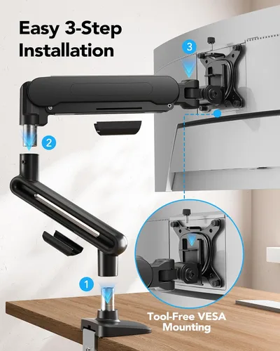 Vista 3 de HUANUO Brazo de monitor ultraancho para pantallas de 13 a 40 pulgadas, soporte para monitor individual con capacidad para hasta 26.4 libras, soporte