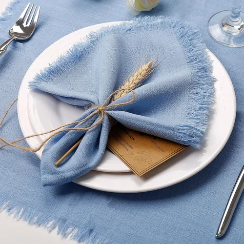 Vista 3 de Juego de 8 servilletas de tela de lino de algodón para el día de San Valentín, servilletas hechas a mano con flecos para bodas elegantes, Navidad