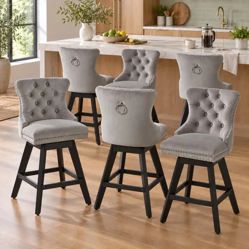 Vista 29 de Juego de 2 taburetes de bar giratorios modernos, taburetes de bar de 26.6 pulgadas de altura de mostrador beige con respaldo para isla de cocina