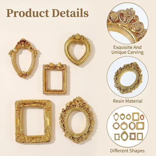 Vista 3 de 13pcs Gold Mini Vintage Frames Resin Vintage Picture Frame