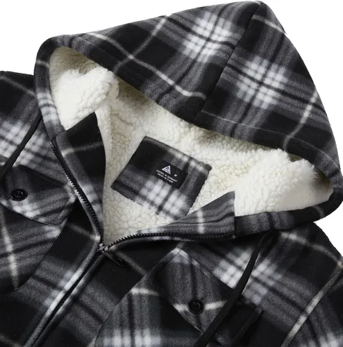 Vista 5 de V VALANCH Chaqueta de franela para hombre con capucha, manga larga, abrigo a cuadros con cremallera, sudadera gruesa con 4 bolsillos