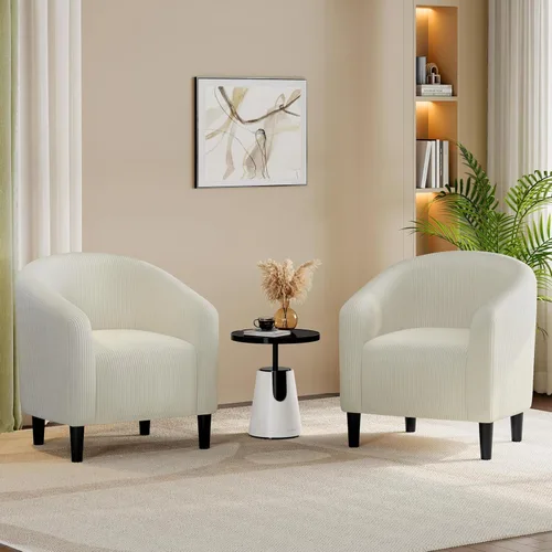 Vista 2 de Yaheetech Sillas cilíndricas, sillas decorativas peludas con reposabrazos acolchado suave para sala de estar, dormitorio, sala de espera, oficina