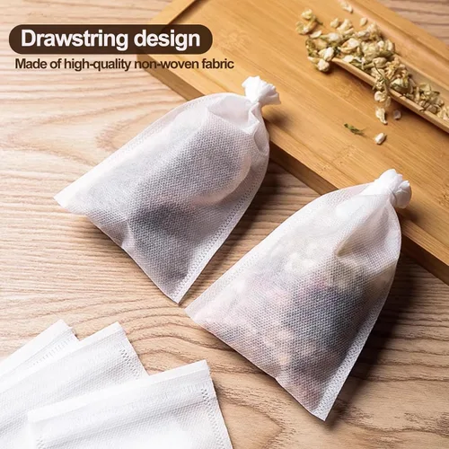 Vista 4 de BlingKingdom 100 bolsas de té vacías de filtro de té molido, bolsas de café molido, bolsa de filtro de café de material seguro y natural, infusor