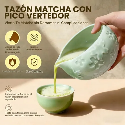 Vista 2 de Paquete de 8 juegos de té Matcha de cerámica, juego de batidor de tazón