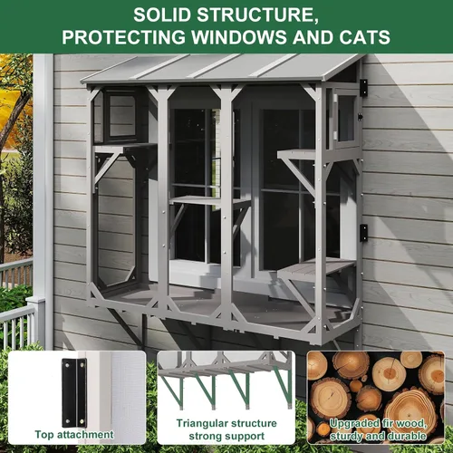 Vista 4 de ketive Cat Catio, Recinto de Caja de Ventana Expandible para Múltiples Gatos de Interior, Cómoda Casa Percha de Madera para Mascotas Pequeñas, Uso