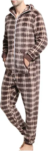 Vista 4 de Plaid Onesie Pajamas for Men Warm Fleece Rompers Full Zipper Jumpsuits Lightweight Tracksuit with Pockets