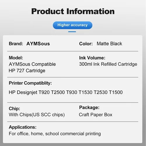 Vista 2 de Compatible con HP 727 Cyan 300ML Cartucho de tinta remanufacturado de repuesto para HP 727 para HP 727 para HP 727C para impresoras HP DesignJet