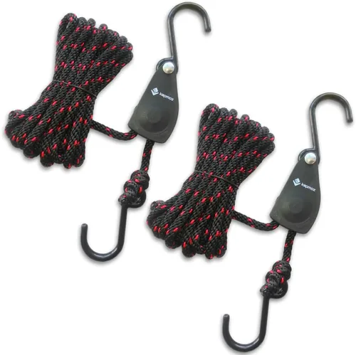 Vista 9 de LE KAPMOZ Correas de amarre para kayak, arco de canoa y popa, polea de trinquete de carga resistente, colgador de cuerda